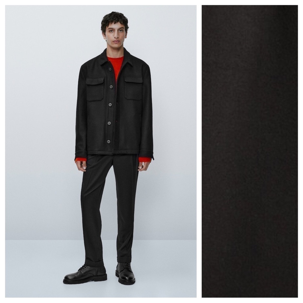 NWT. Massimo Dutti Black Wool Overshirt with Removable Lining. Size L.